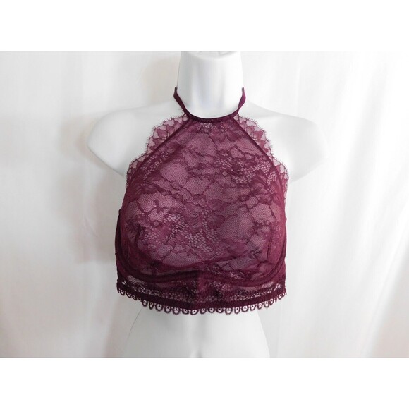 Victoria's Secret Bralette Purple Lace Bra Underwire Sheer Front Halter Size 36C - Picture 1 of 14